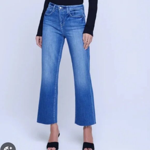 L'AGENCE Wanda High Rise Wide Leg Cropped Stretch Soft Denim Jeans Size 32